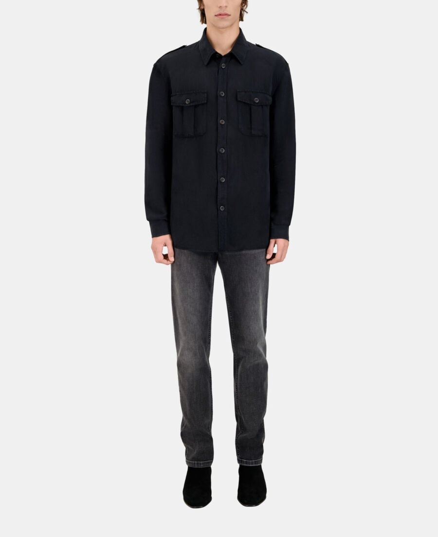 The Kooples HOMME BLACK chemise en lyocell et lin noire