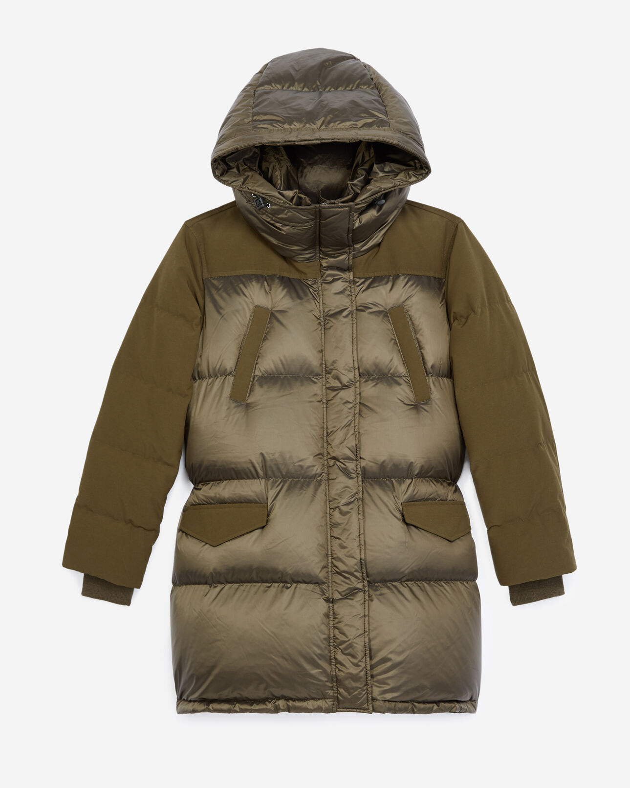 The Kooples FEMME KAKI doudoune kaki longue bimatière