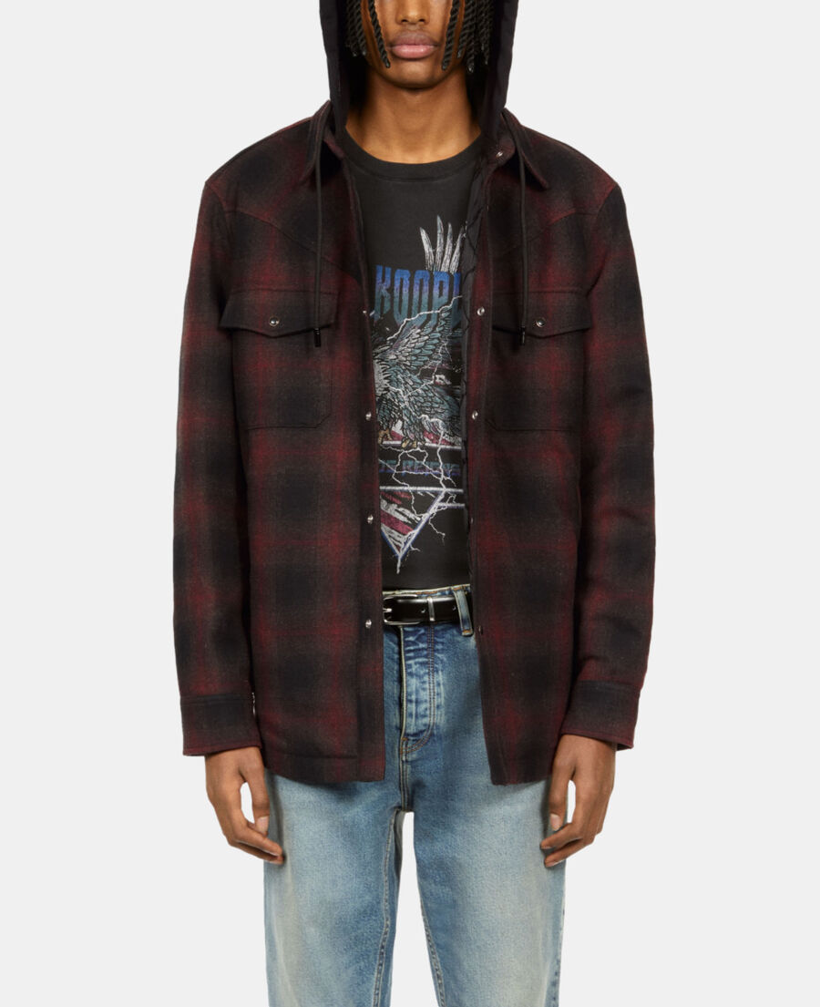 The Kooples HERREN BLACK-BORDEAUX blaue hemdjacke aus tweed mit karomuster