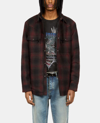 The Kooples HERREN BLACK-BORDEAUX blaue hemdjacke aus tweed mit karomuster