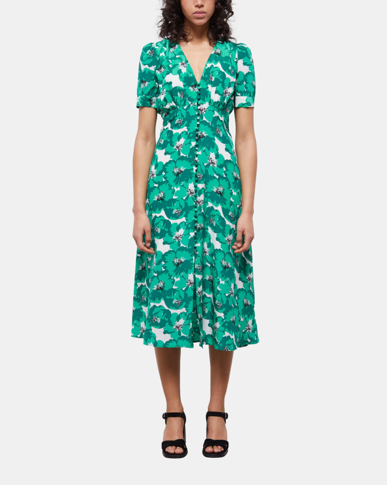 The Kooples DAMEN GREEN langes kleid mit print und knopfverschluss