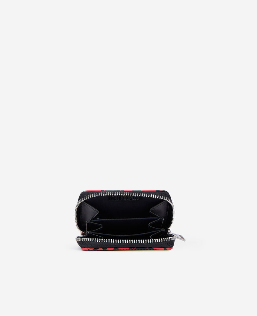 The Kooples F BLACK WHITE black leather coin purse with hearts print