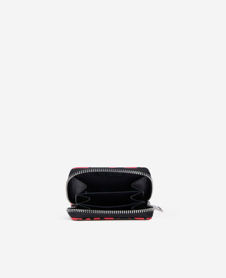 The Kooples F BLACK WHITE black leather coin purse with hearts print