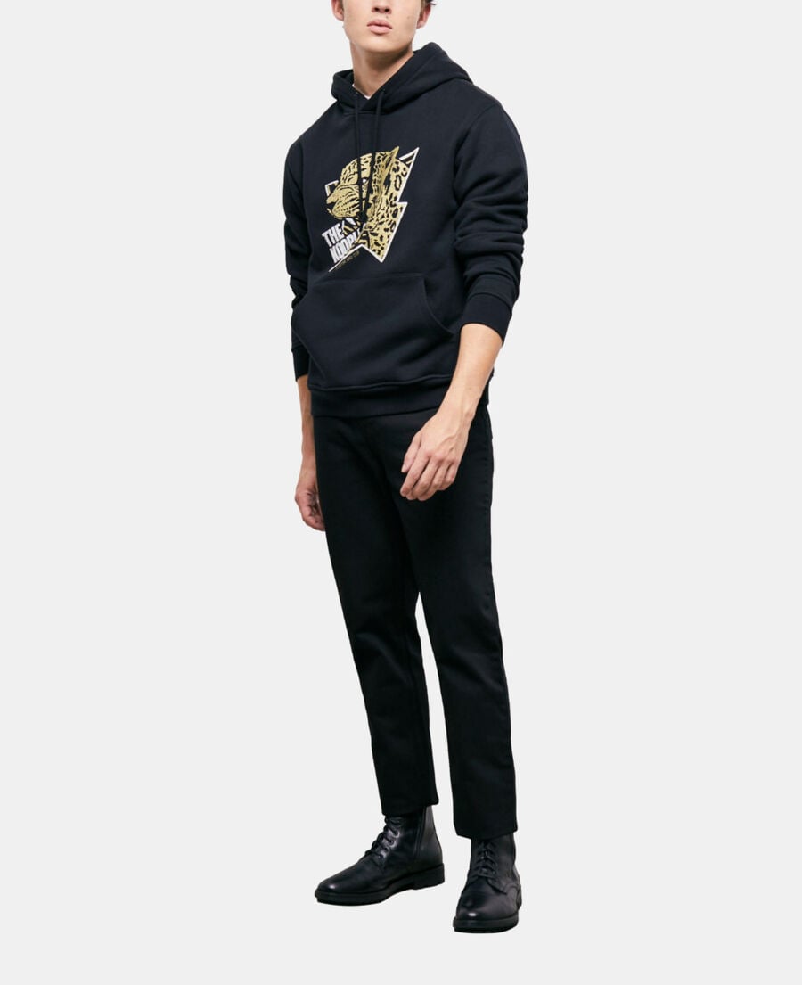 The Kooples MEN BLACK-ANTIC GOLD hoodie with a tiger screen print