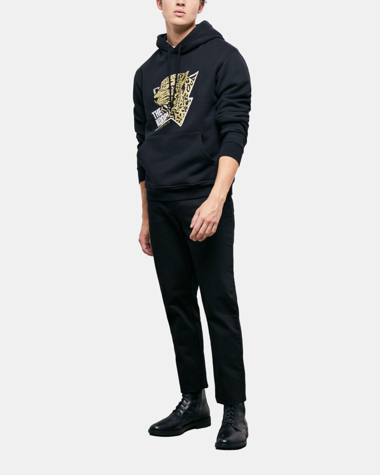 The Kooples HOMME BLACK-ANTIC GOLD sweatshirt à capuche sérigraphié tigre