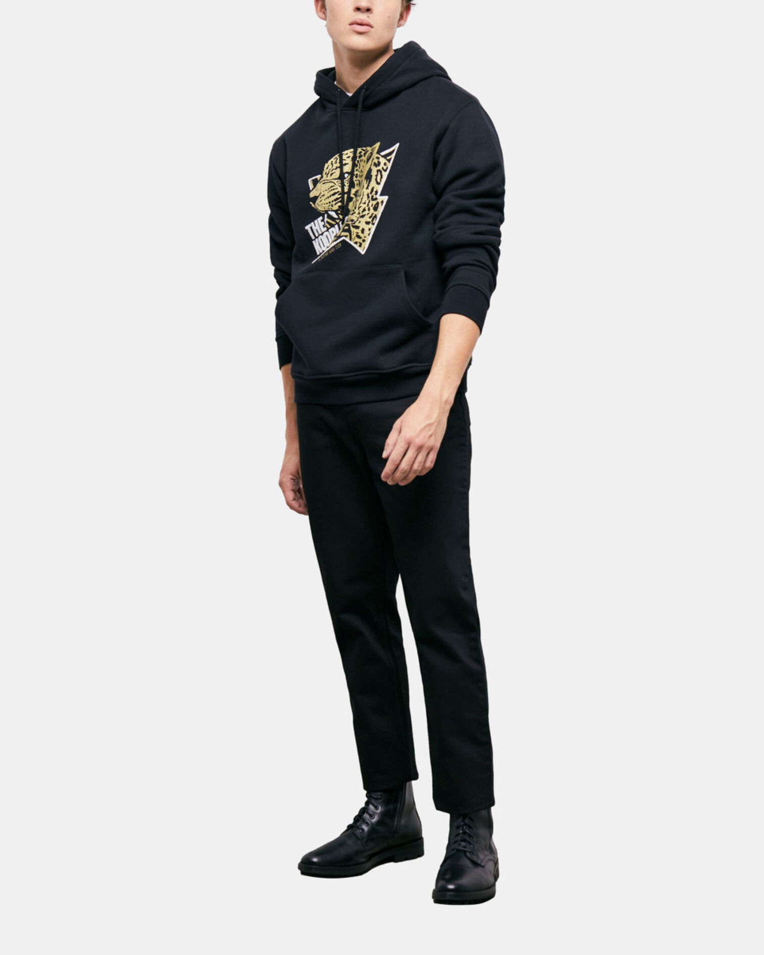 Sweatshirt à capuche sérigraphié tigre, BLACK-ANTIC GOLD, hi-res image number null