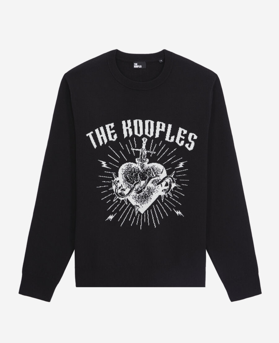 pull noir dagger through heart en laine mélangée