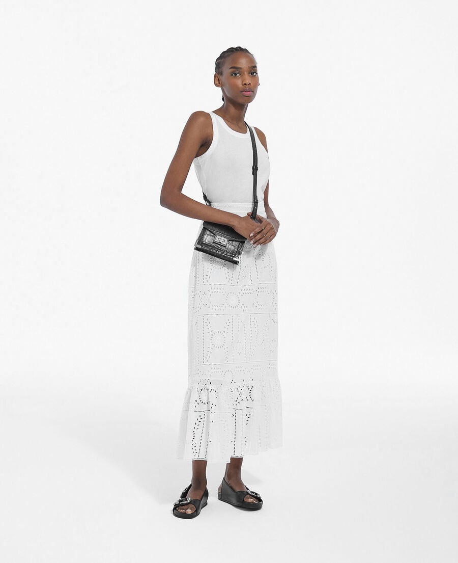 flowing white cotton long skirt w/ embroidery