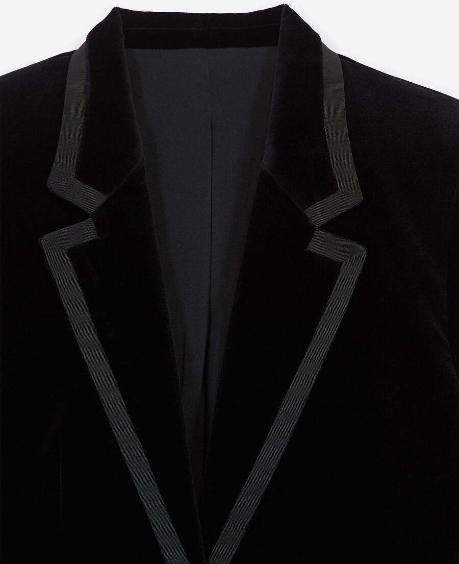 stretchy black velvet jacket with notched lapels