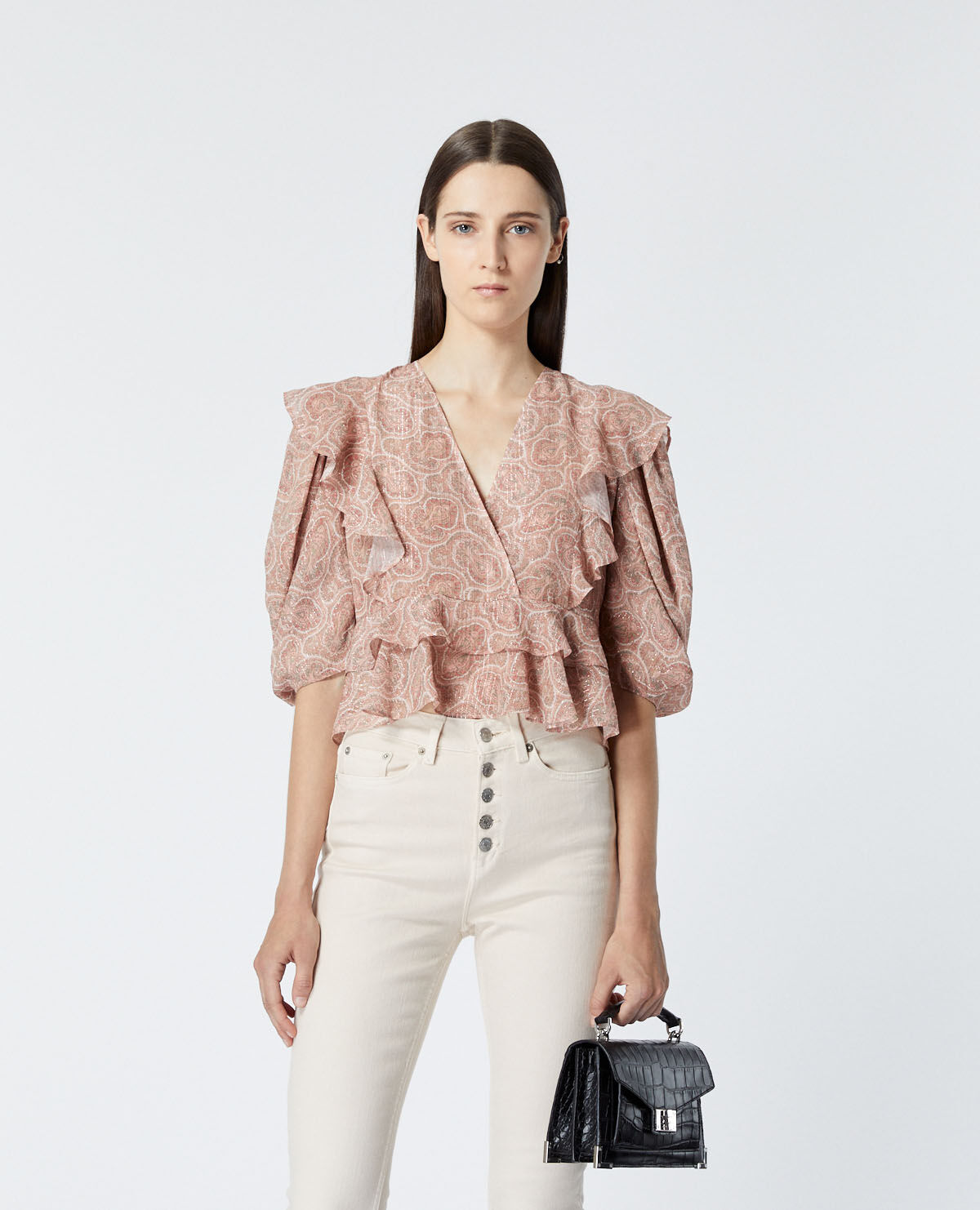 Frilly pink top with paisley print The Kooples