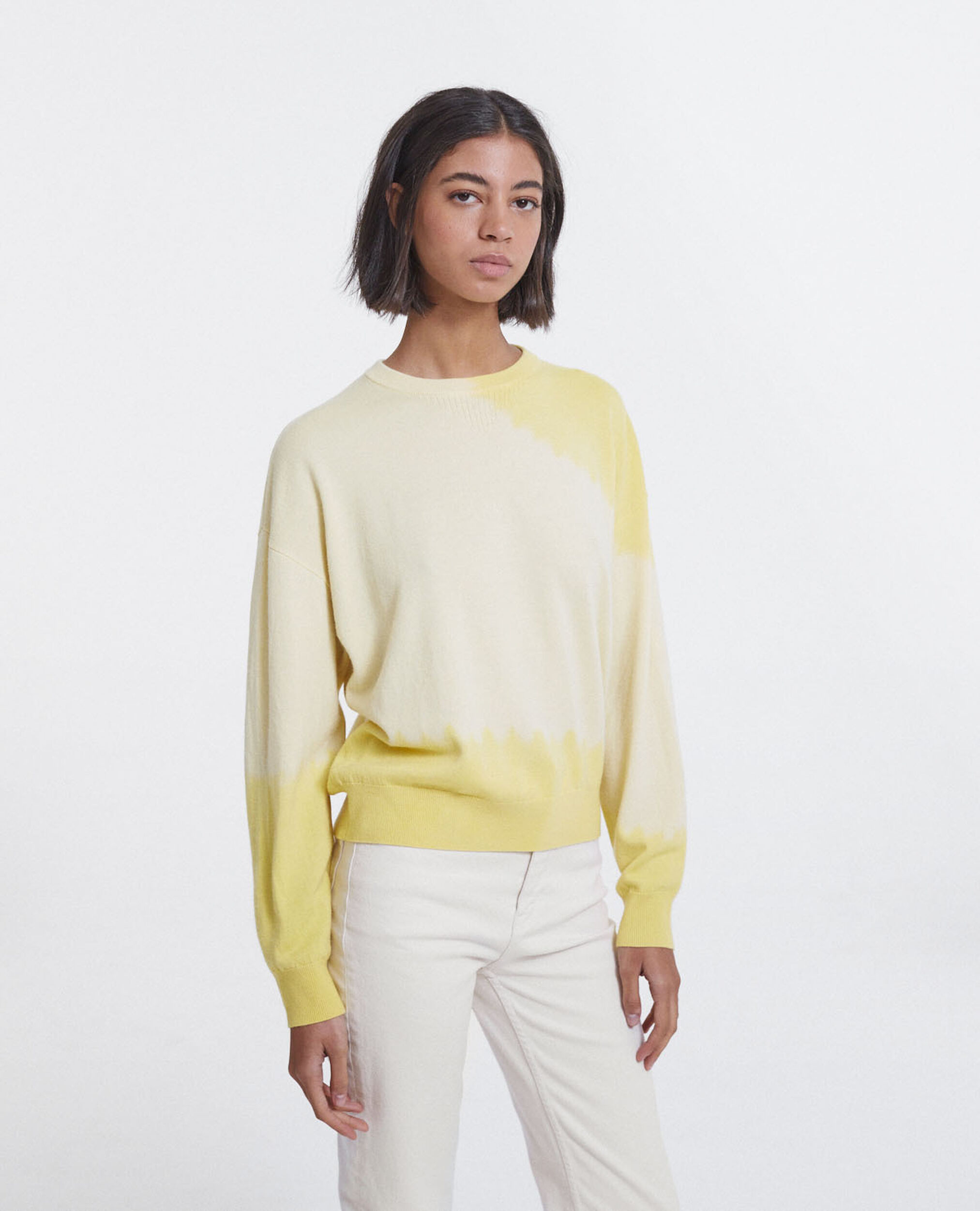 Yellow tie-dye effect wool sweater, YELLOW, hi-res image number null