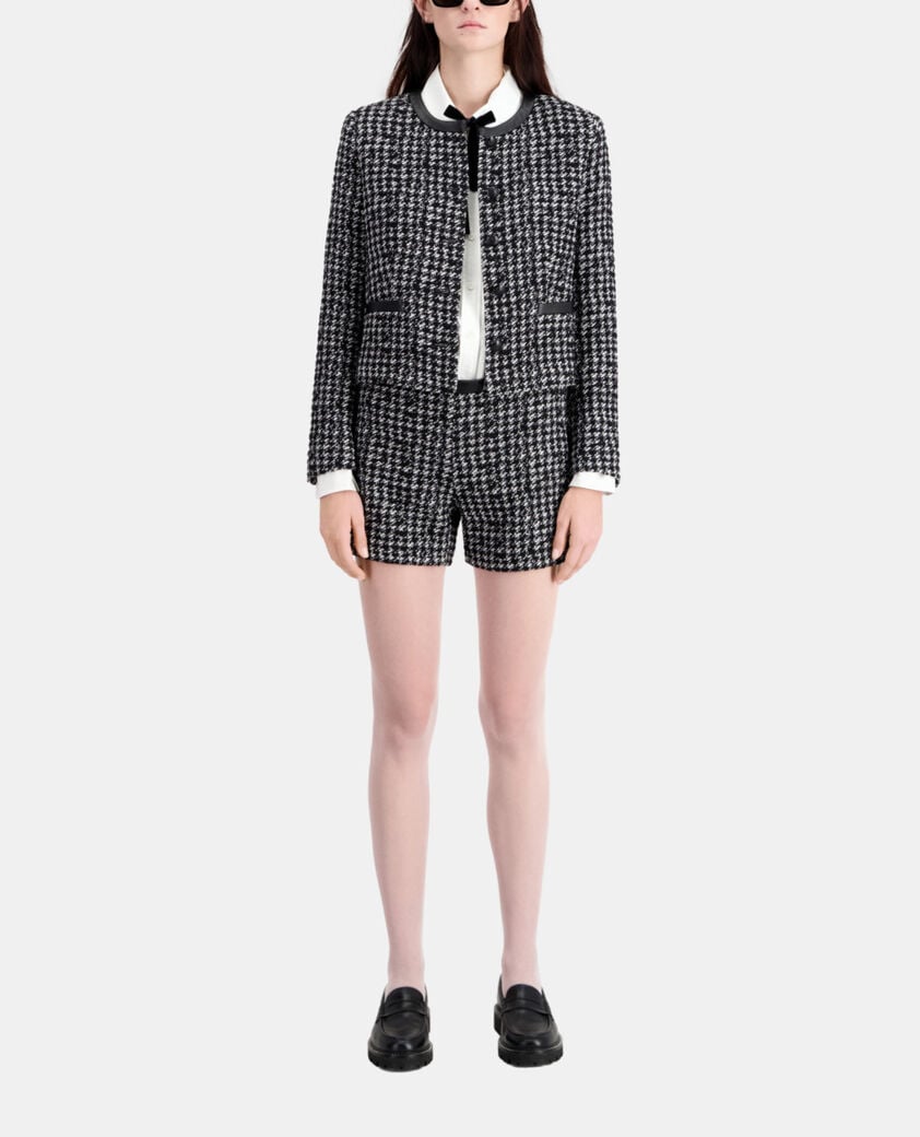 The Kooples FEMME BLACK WHITE veste courte noire en tweed