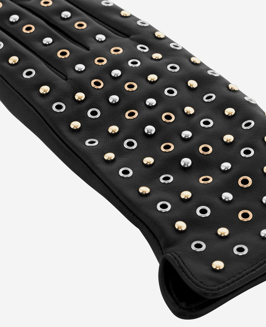 The Kooples WOMEN BLACK leather gloves with black studs and eyelets