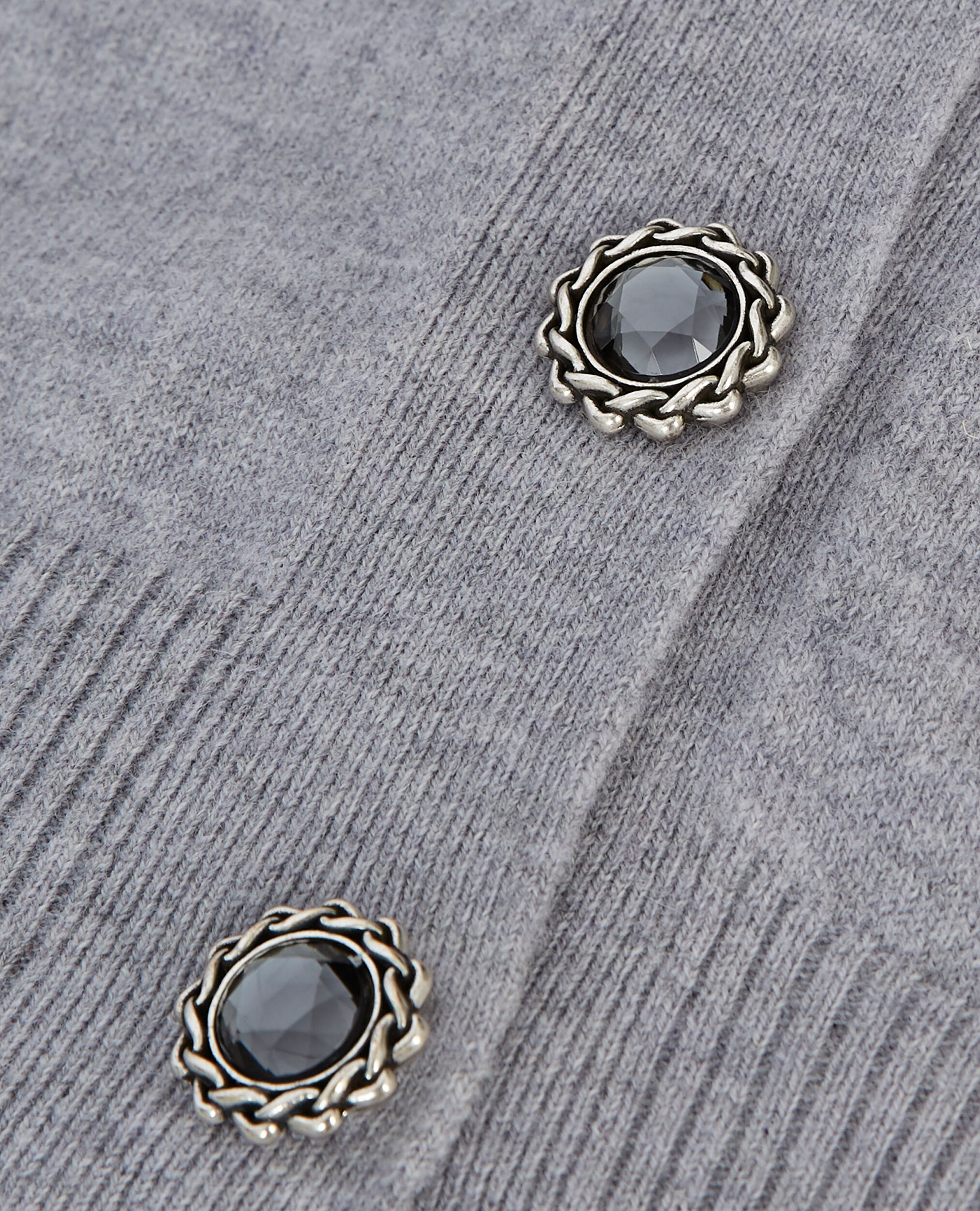 Cardigan laine gris boutons bijoux col V, GREY MELANGE, hi-res image number null