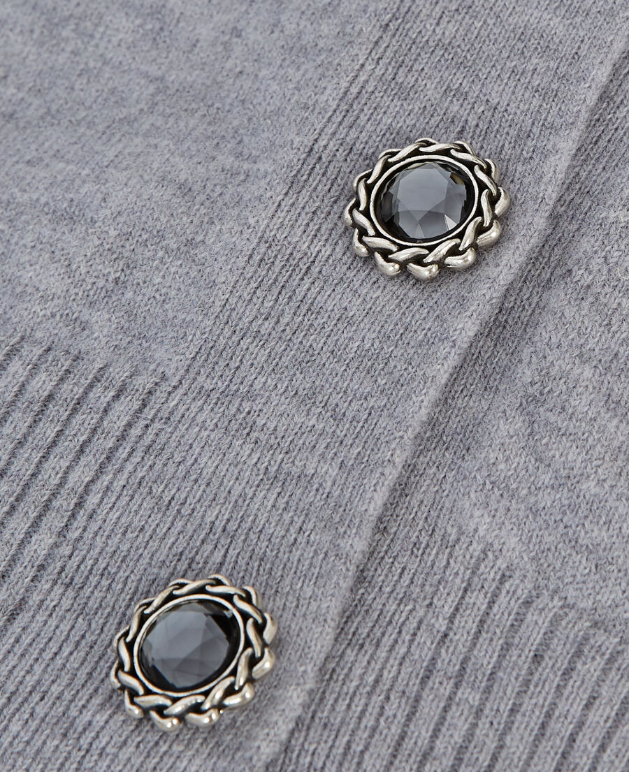 cardigan laine gris boutons bijoux col v