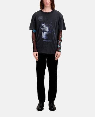 The Kooples H BLACK WASHED men's black t-shirt with wolf serigraphy
