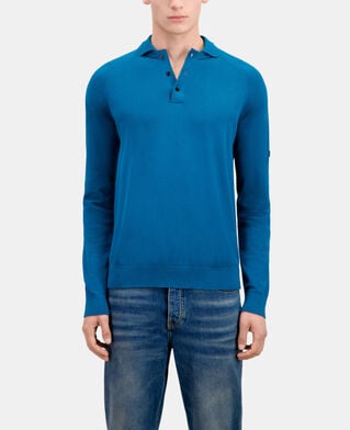 The Kooples H MEDIUM BLUE blue knit polo t-shirt
