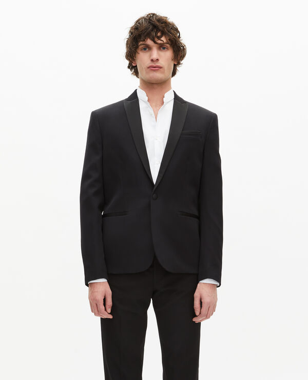 The Kooples HERREN BLACK schwarzes slim fit smokingsakko mit satin-detail