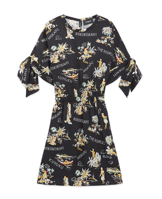 The Kooples DAMEN BLACK schwarzes kurzarm-kleid mit hawaii-motiv