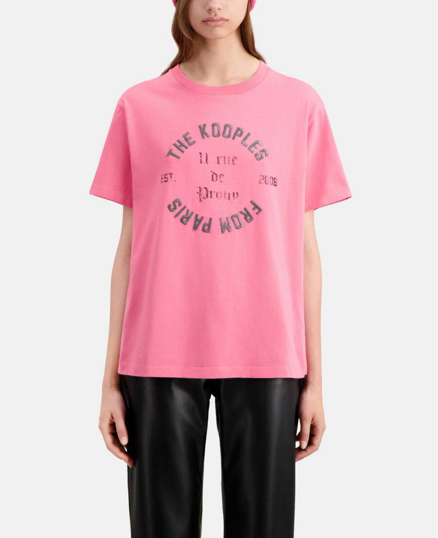 t-shirt femme rose avec sérigraphie 11 rue de prony