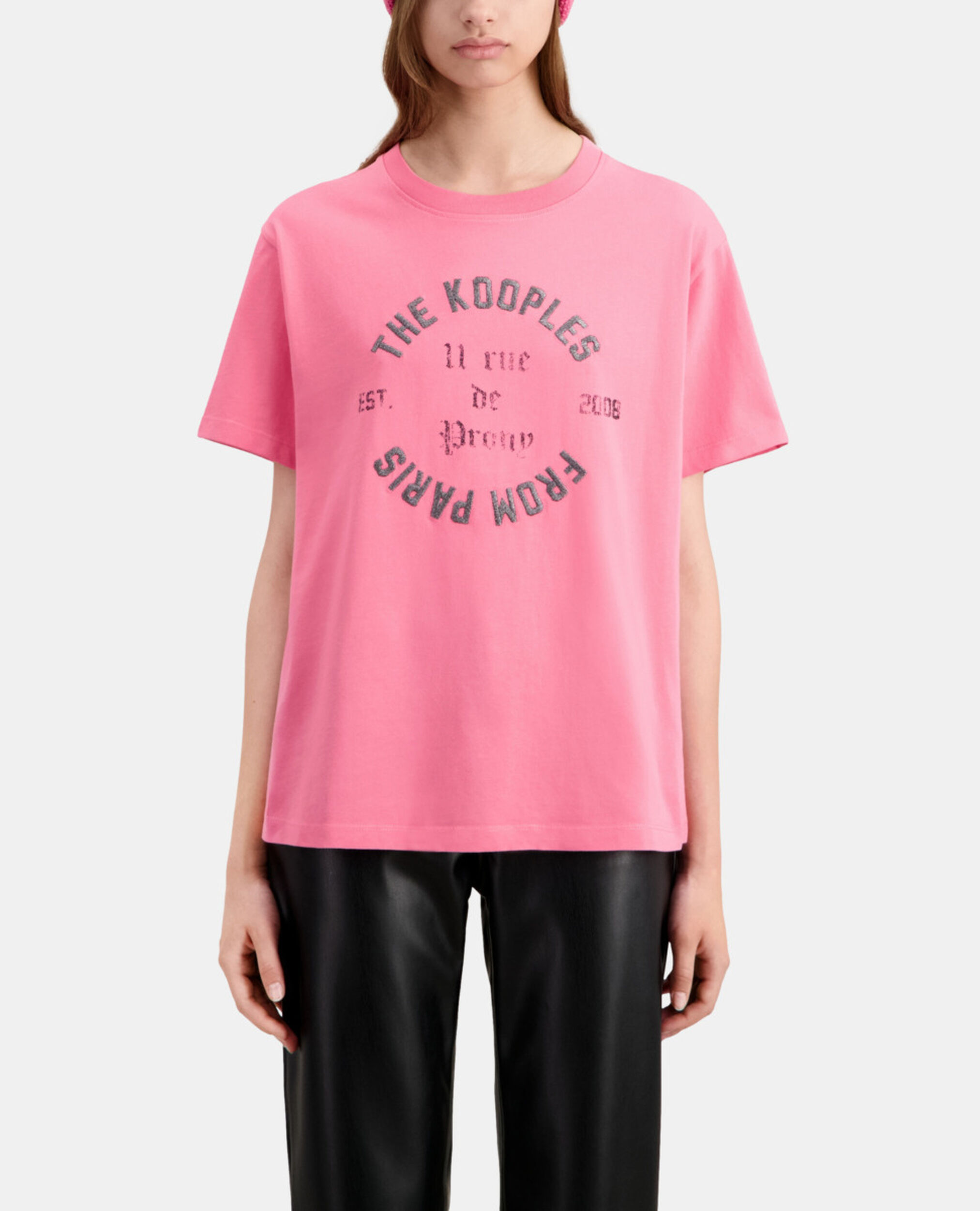 Women's pink t-shirt with 11 rue de prony serigraphy, OLD PINK, hi-res image number null