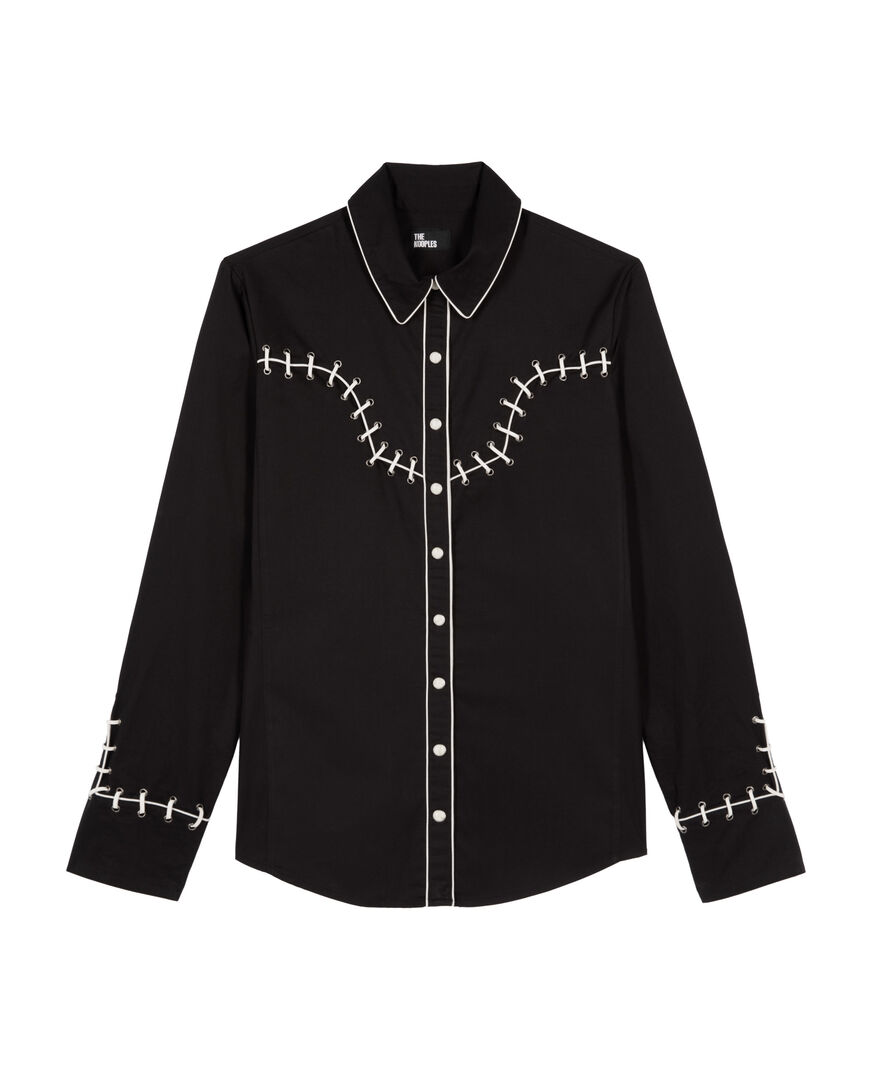 The Kooples MUJER BLACK camisa estilo occidental con bordado negro