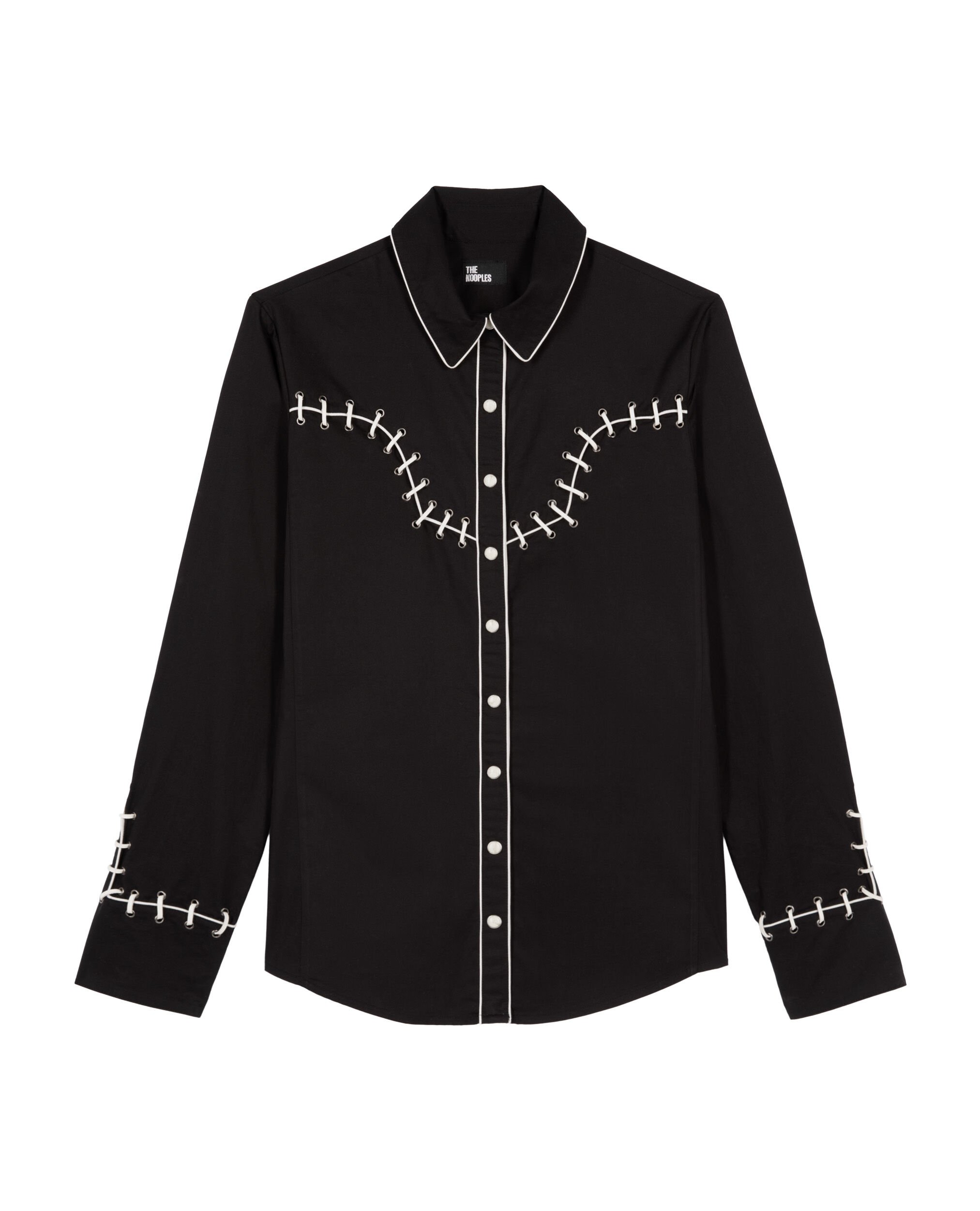 Camisa estilo occidental con bordado negro, BLACK, hi-res image number null