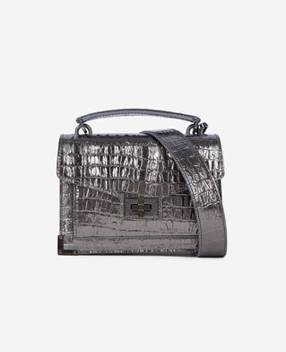 The Kooples WOMEN GUN METAL SILVER emily small bag in gunmetal crocodile-effect leather