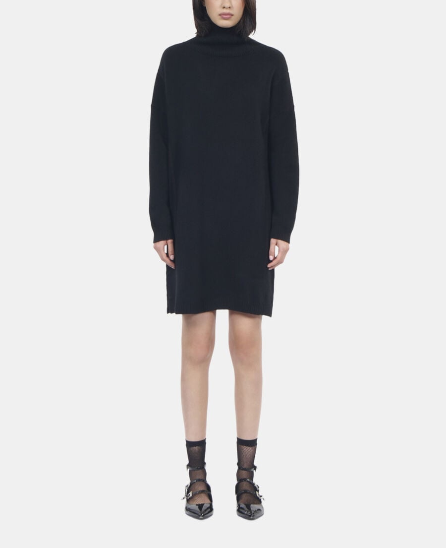 The Kooples FEMME BLACK robe pull courte en cachemire noir