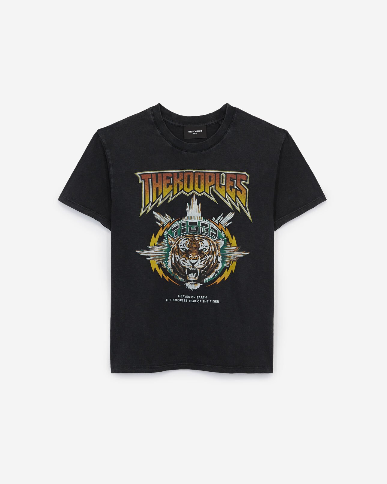 The Kooples DAMEN BLACK WASHED rockiges t-shirt aus baumwolle mit tiger