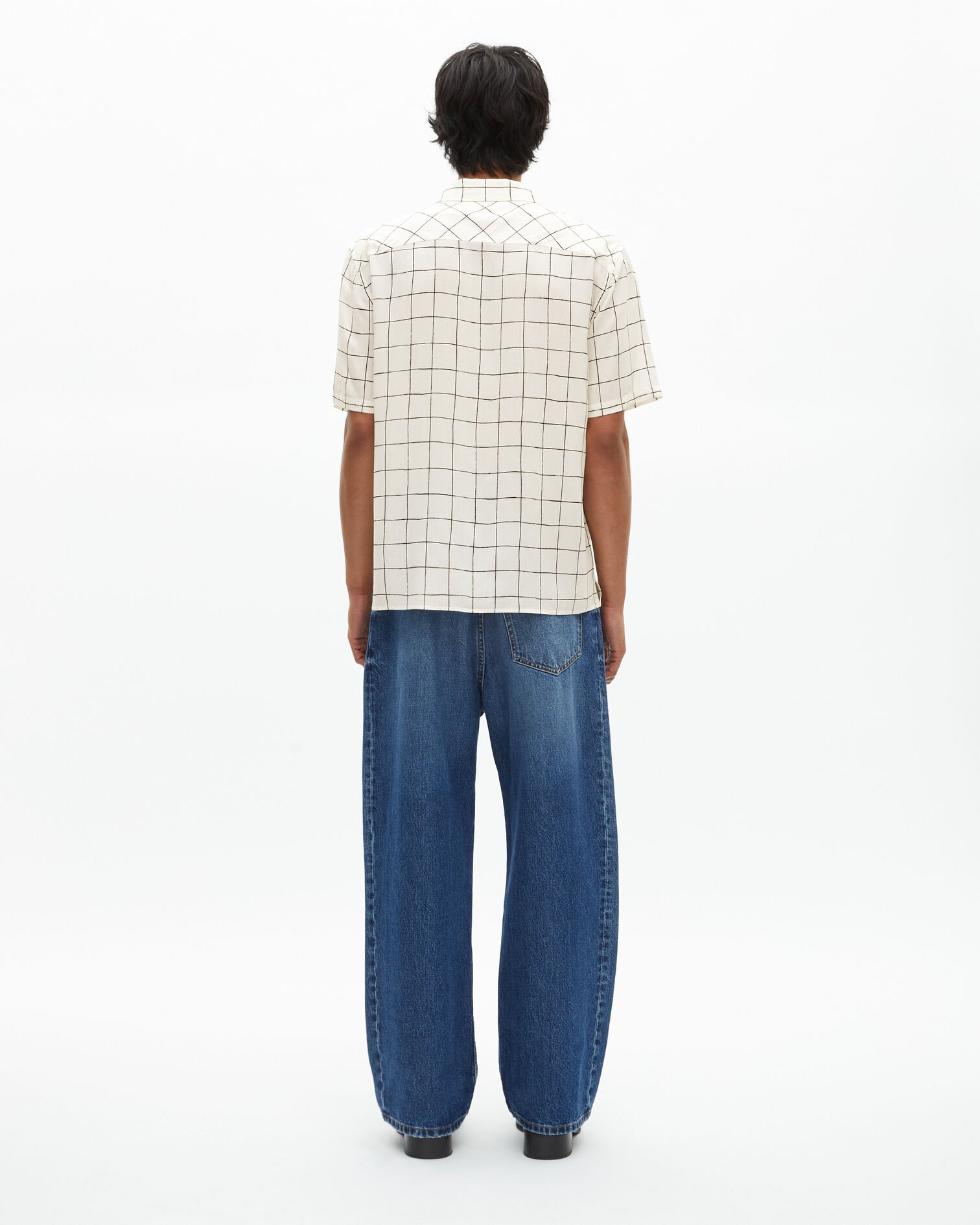 Short-sleeved plaid shirt, ecru, WHITE / BLACK, hi-res image number null