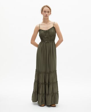 The Kooples WOMEN KAKI STONE long khaki dress with bows