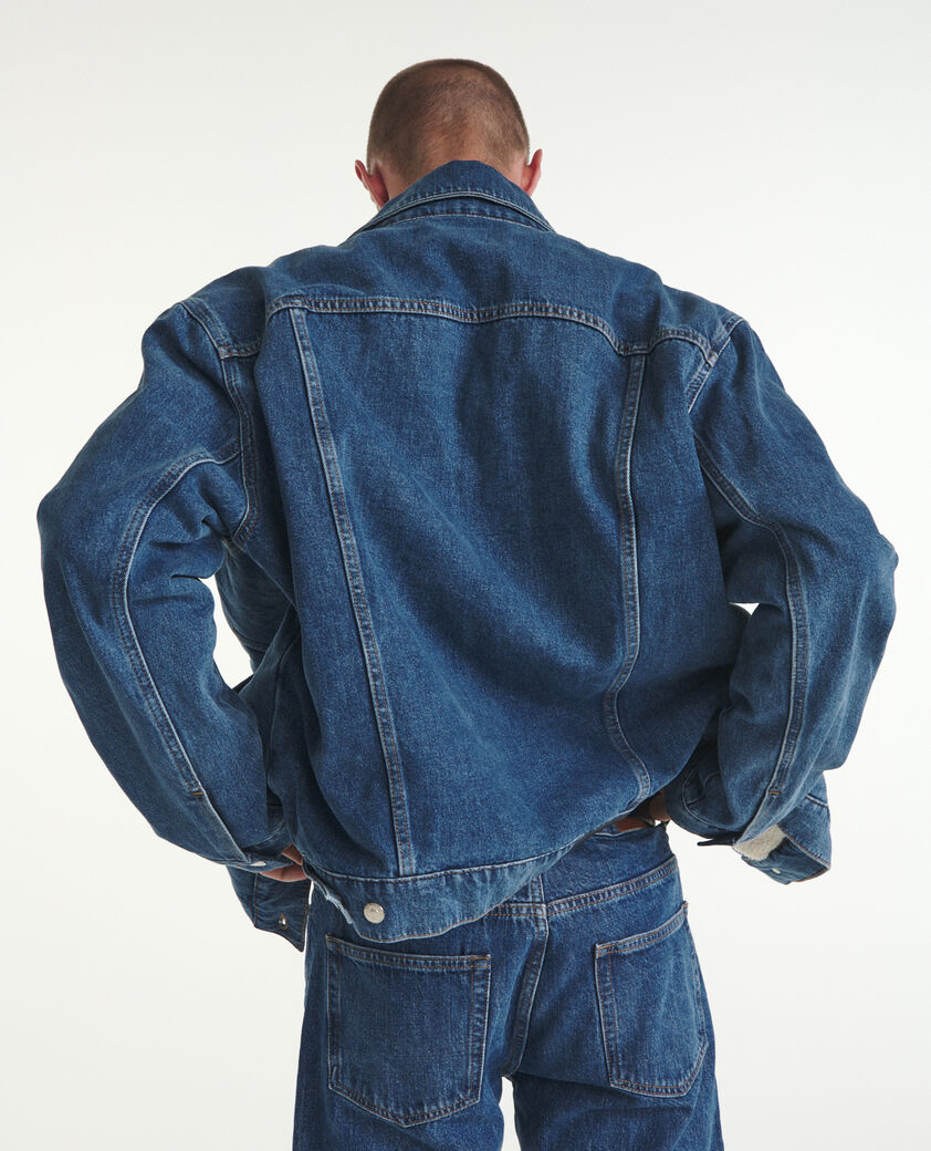 The Kooples HERREN BLUE WASHED jeansjacke blau schaffellfutter