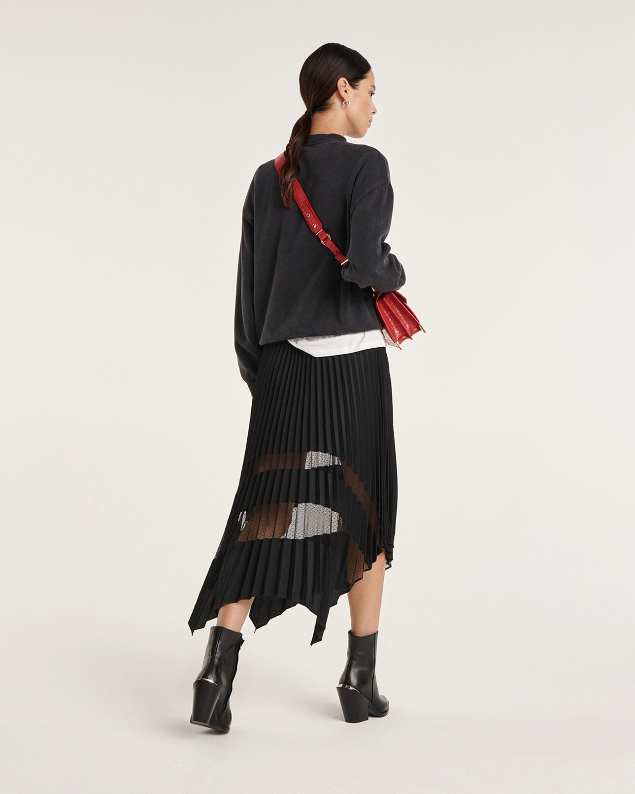The Kooples FEMME BLACK WASHED sweat noir délavé à imprimé tigre