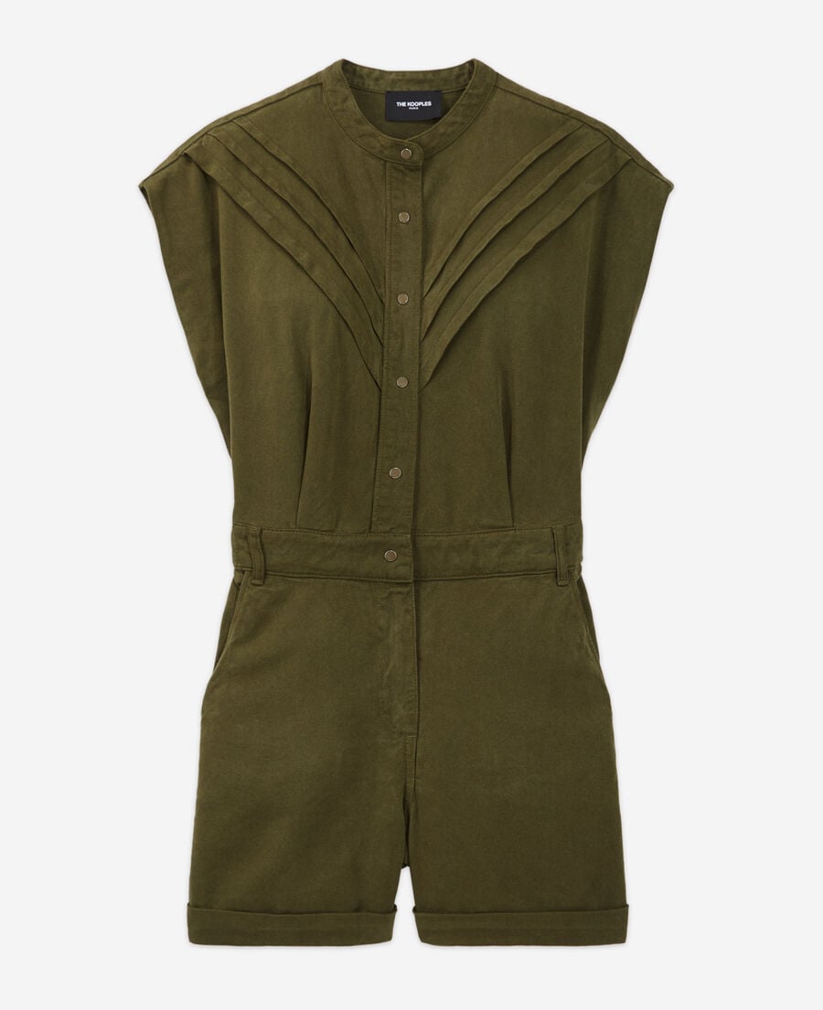 The Kooples F OLIVE KAKI khaki tencel button-up playsuit