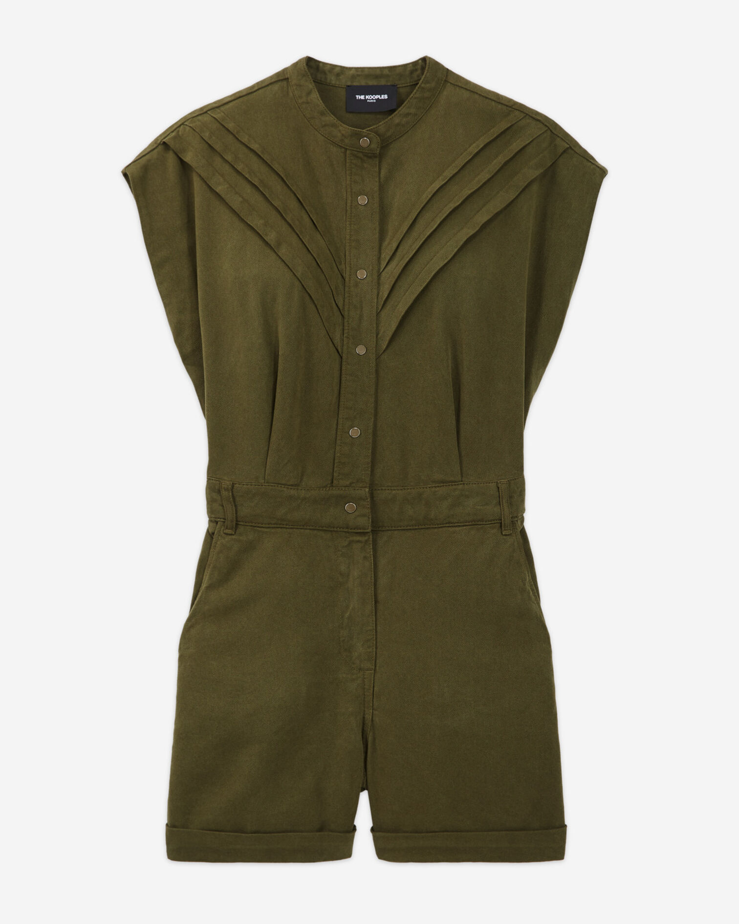 Combishort kaki tencel boutonné, OLIVE KAKI, hi-res image number null