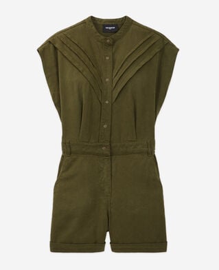 The Kooples F OLIVE KAKI khaki tencel button-up playsuit