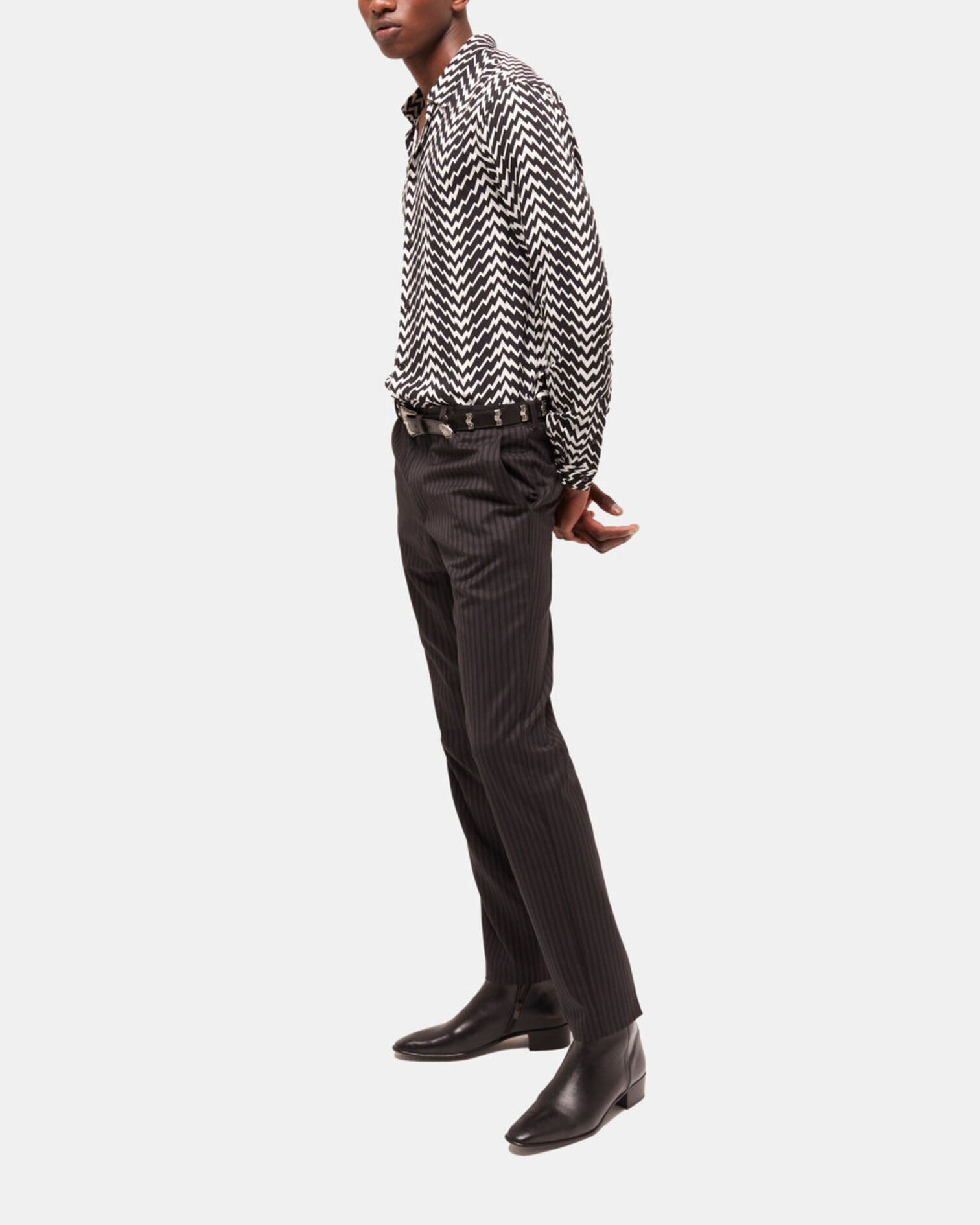 Printed classic-collar shirt, BLACK WHITE, hi-res image number null