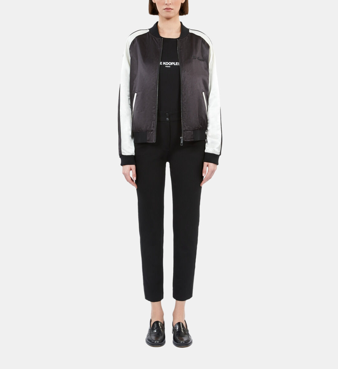 Black and white satin jacket with Dragon embroidery The Kooples US