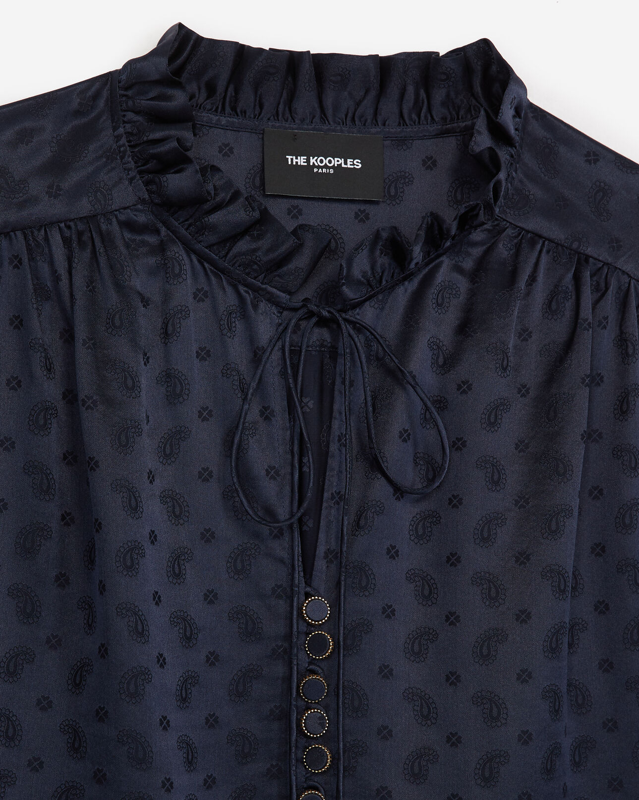 The Kooples FEMME NAVY chemise volants jacquard bleu marine