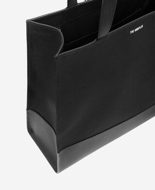 The Kooples HOMME BLACK tote bag en canvas et cuir grainé noir