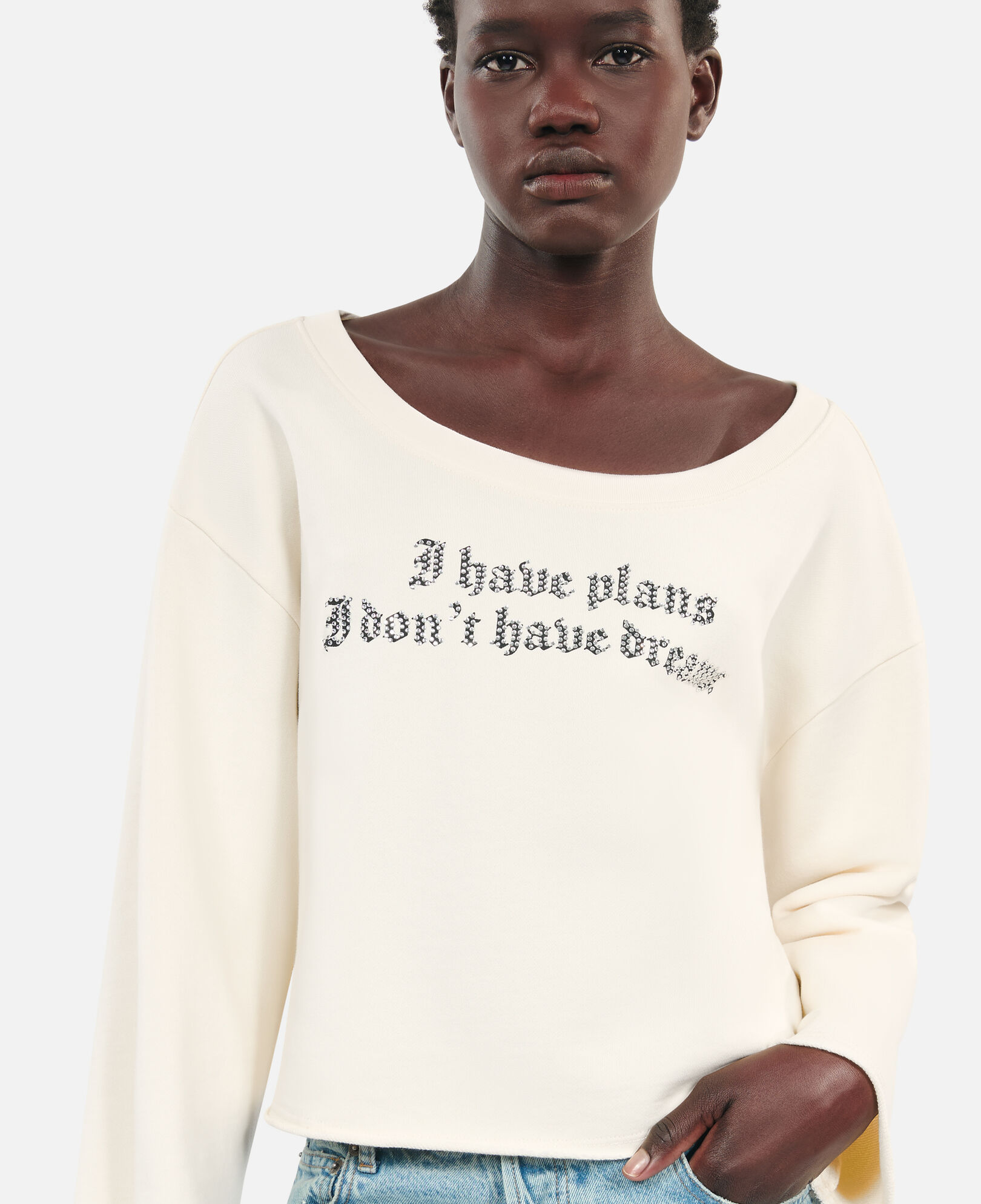 The Kooples F ECRU ecru i have plans serigraphy sweatshirt
