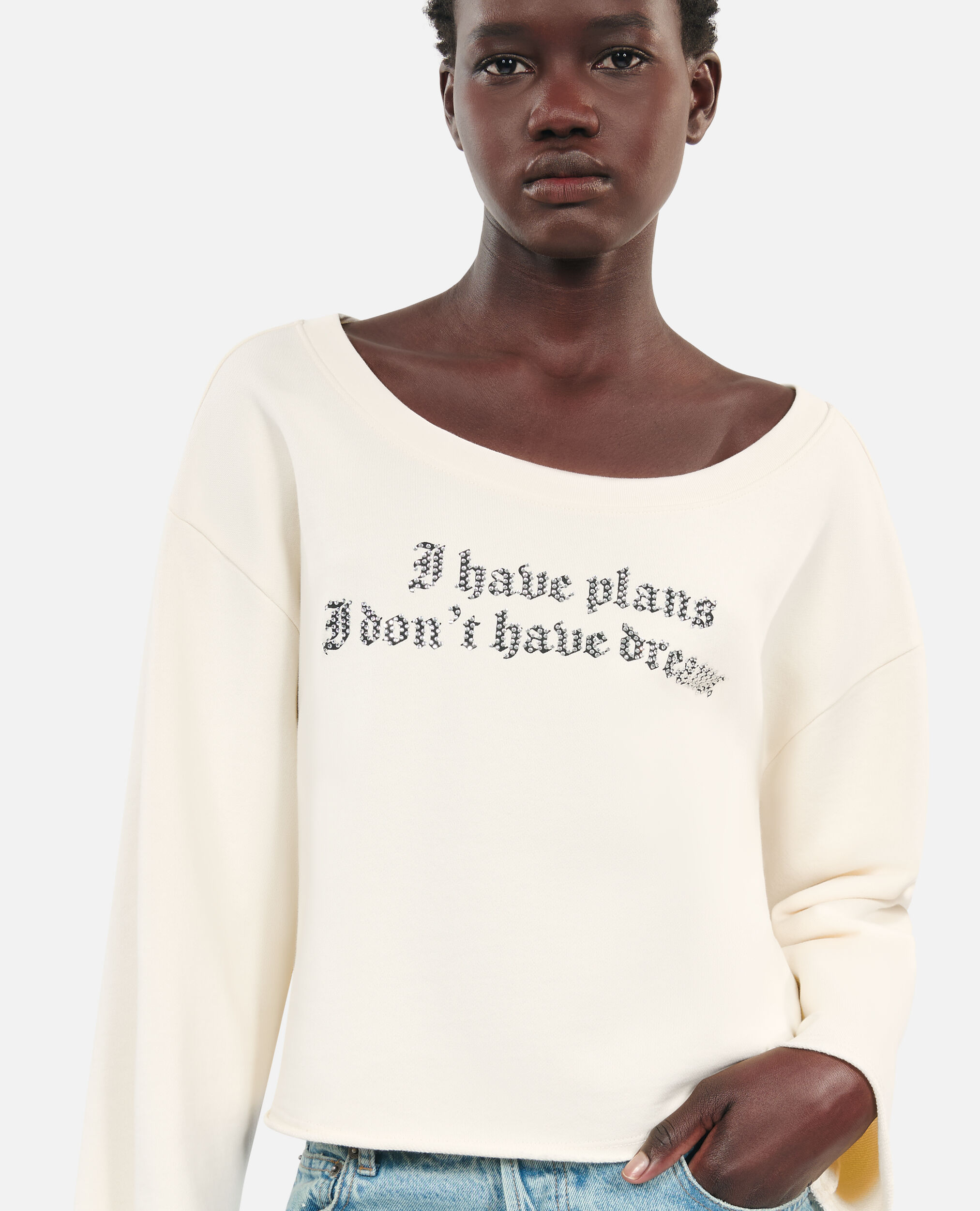 Ecru I have plans serigraphy sweatshirt, ECRU, hi-res image number null