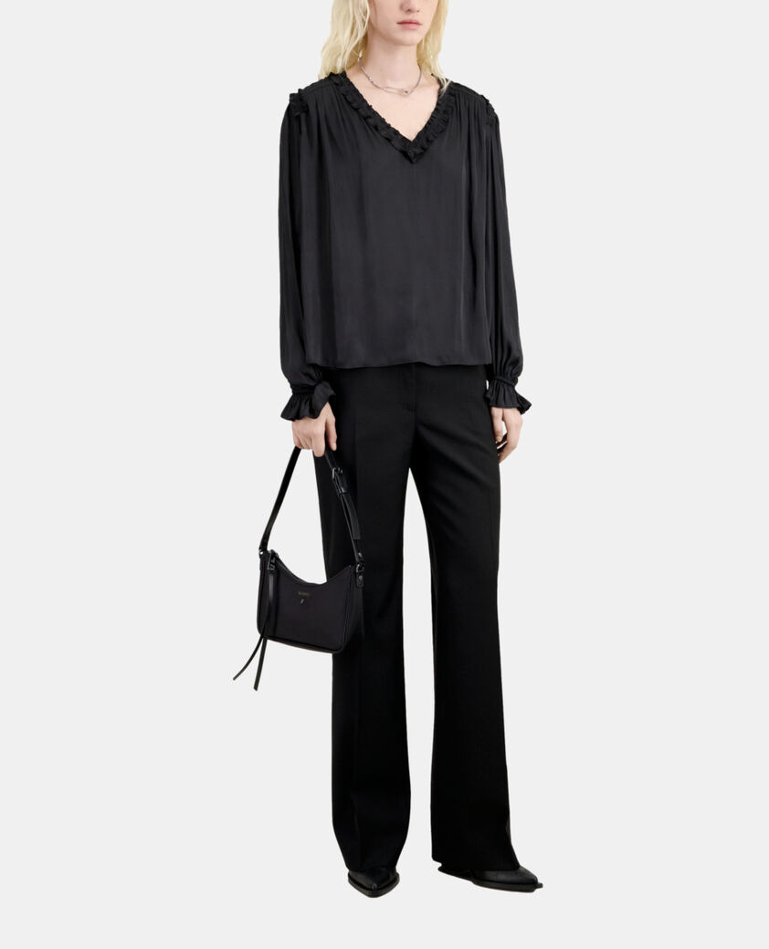 The Kooples DAMEN BLACK schwarzes top mit gerafften details