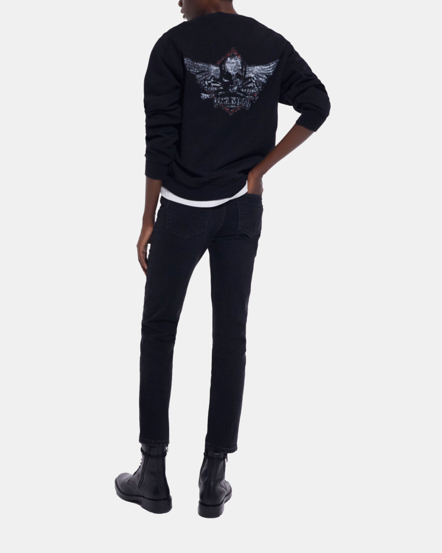 Black sweatshirt with screen print, BLACK WASHED, hi-res image number null