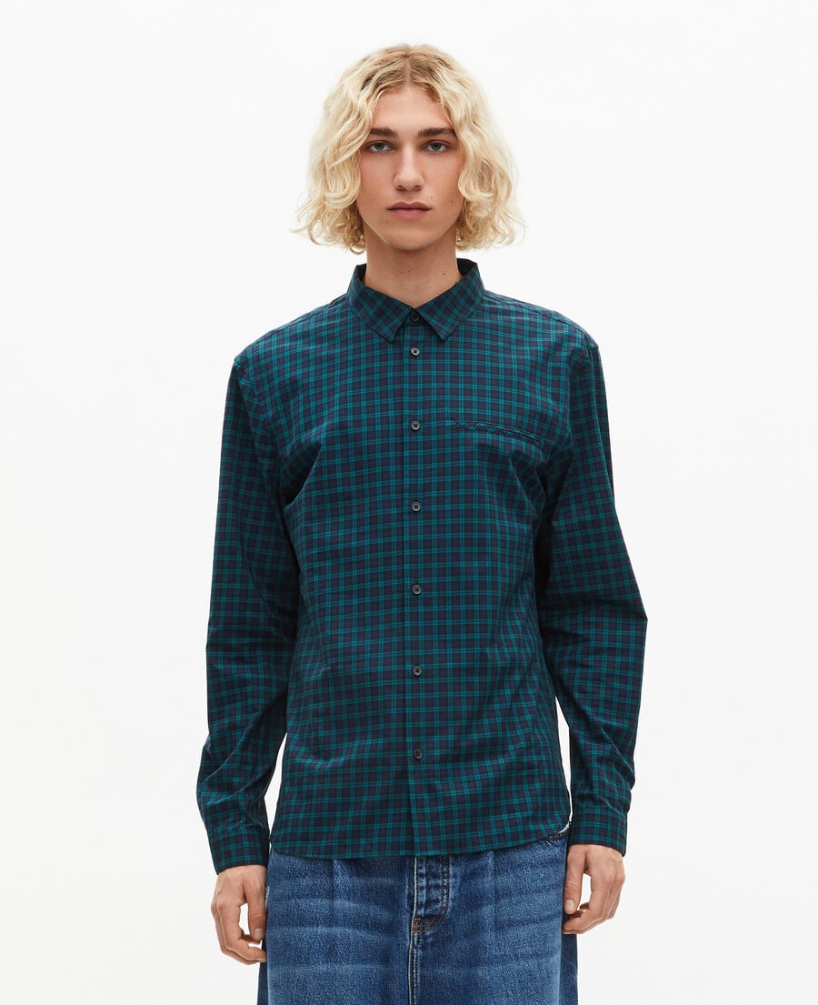 The Kooples HOMME NAVY-GREEN chemise à petits carreaux marine et verte