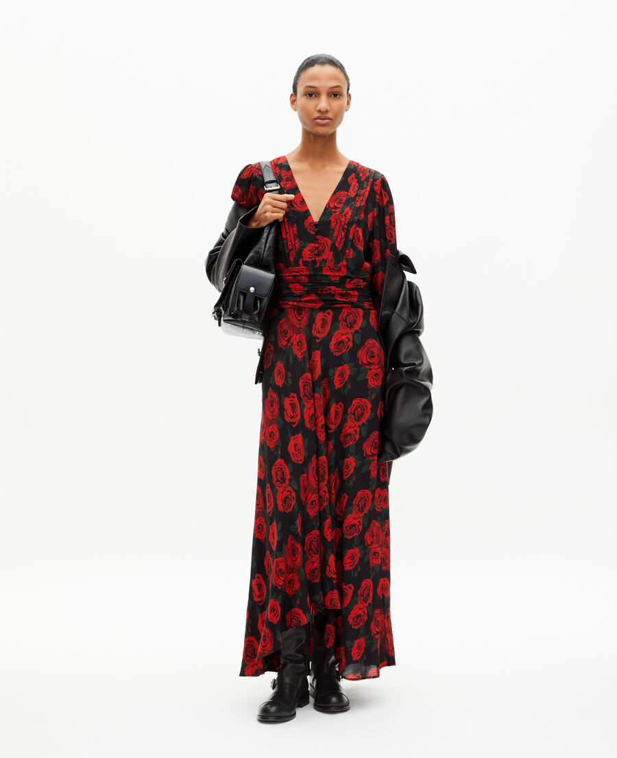 The Kooples F BLACK - RED red floral print maxi dress