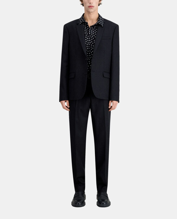 black wool jacket with tennis stripes
