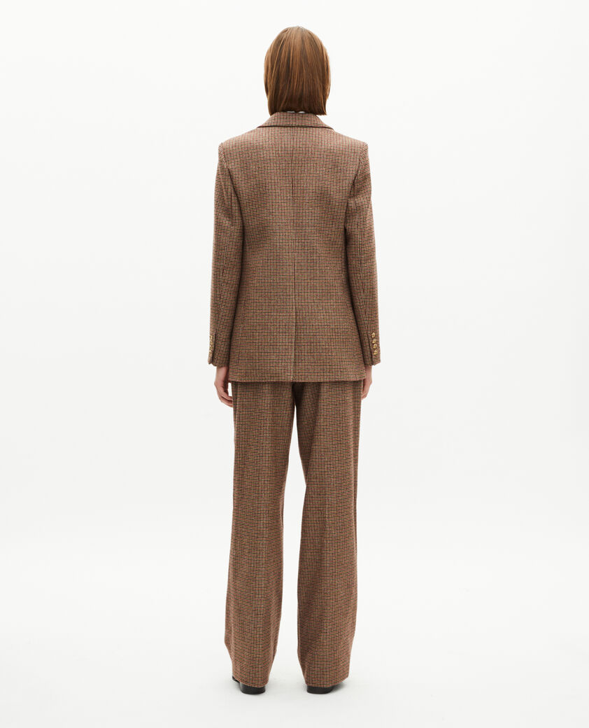 The Kooples FEMME CAMEL MELANGE / BURGUNDY veste tailleur en pied de poule camel