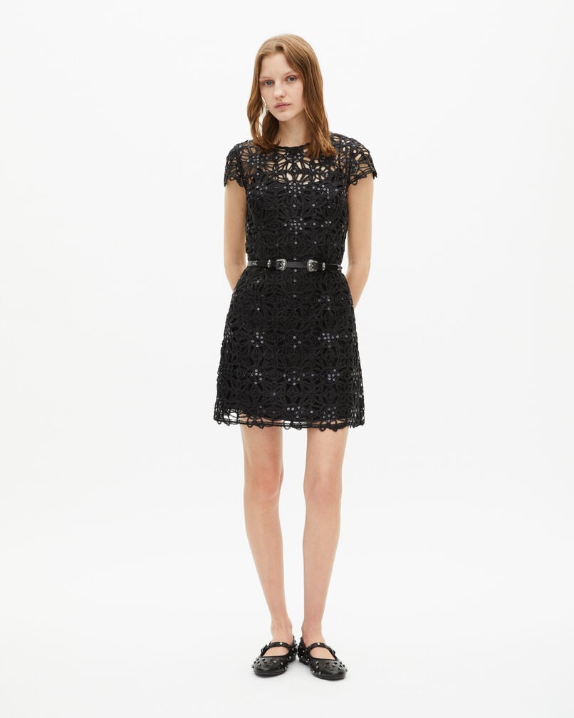 The Kooples FEMME BLACK robe courte en guipure noire